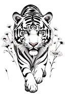 tiger walking in daisies tattoo design idea