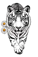 tiger walking in daisies tattoo design idea