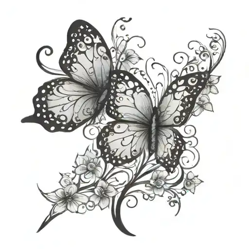 butterfly with vine each side view tattoo design idea