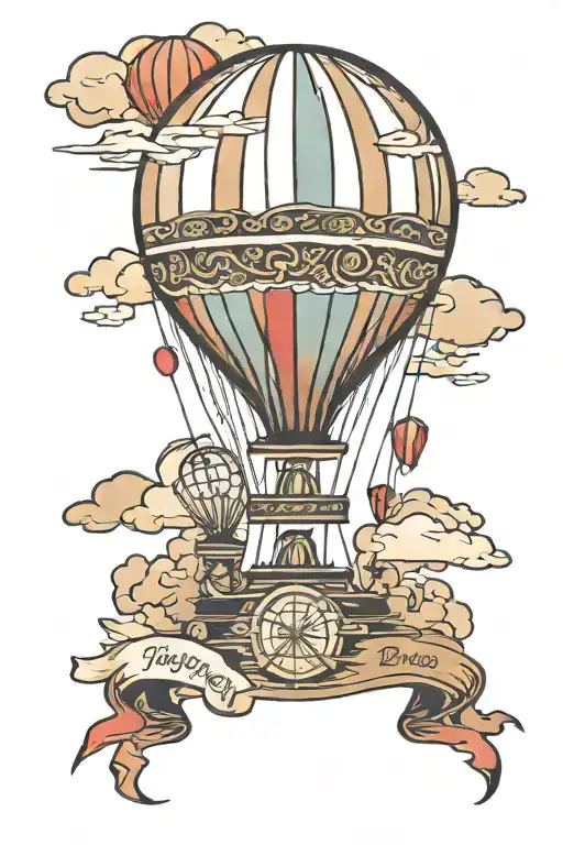 hot air balloon in oldschool style but with japanese hint  tattoo design idea