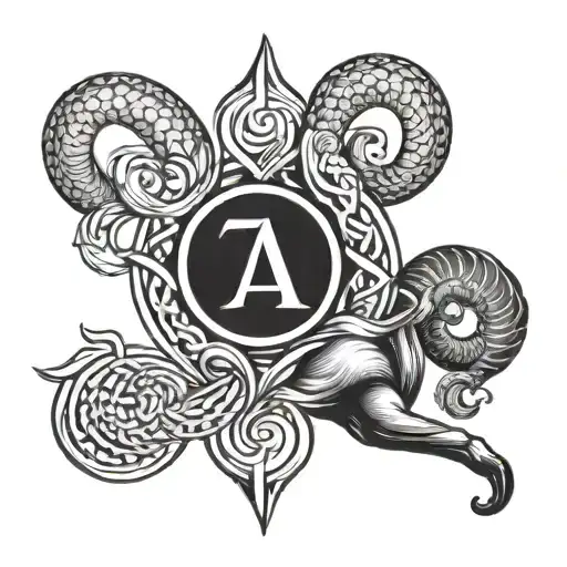 Aries symbol and Aquarius symbol intertwined tattoo design idea