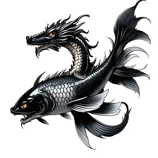 dragon and carp koi black tattoo design idea