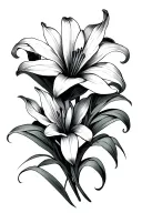 Two small stylized lilies that develop vertically tattoo design idea