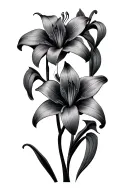 Two small stylized lilies that develop vertically tattoo design idea