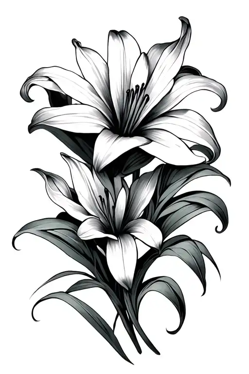 Two small stylized lilies that develop vertically tattoo design idea