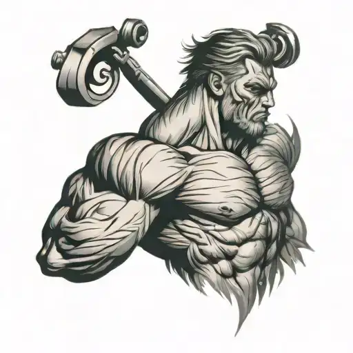 Design a tattoo that symbolizes strength and determination, inspired by bodybuilding tattoo design idea