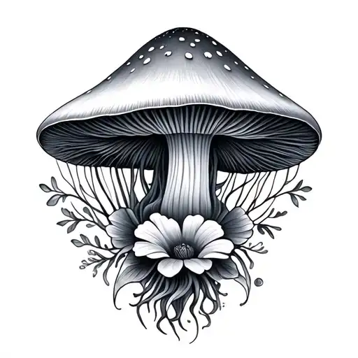 Mushrooms flowers mandala jellyfish tattoo design idea
