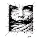 blank empty stare with someone trapped inside  tattoo design idea