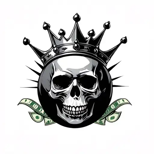 8ball money king crown skull tattoo design idea