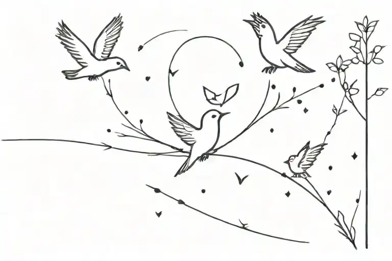 black heart ignited Little  birds flying away tattoo design idea