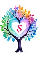 coulored family tree with a heart and a small S embedded in a branch tattoo design idea