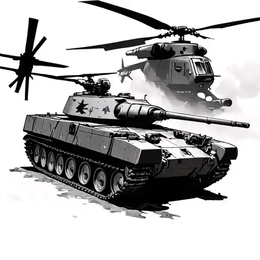 T-90 tank and ka-50 helicopter above tattoo design idea