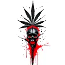 dagger pierces black skull,marijuana leaves intertwined tattoo design idea