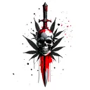 dagger pierces black skull,marijuana leaves intertwined tattoo design idea