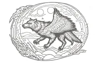 wolf  moon and eagle  soaring   tattoo design idea
