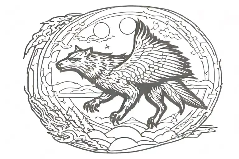 wolf  moon and eagle  soaring   tattoo design idea