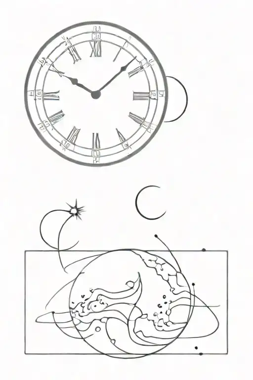 clock marking 00:00 moon universe tattoo design idea