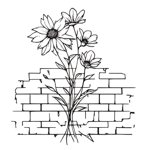 destroyed brick wall with flowers  growing tattoo design idea