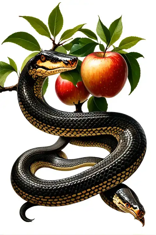 snake with tree intertwined with a apple tree branches tattoo design idea