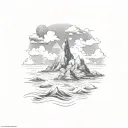mountain, rocks, sea waves, clouds tattoo design idea