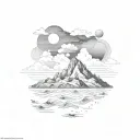 mountain, rocks, sea waves, clouds tattoo design idea
