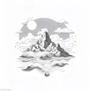 mountain, rocks, sea waves, clouds tattoo design idea