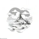 mountain, rocks, sea waves, clouds tattoo design idea