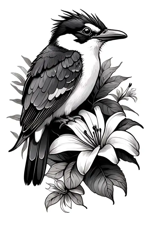 "Hunter Saxon Zane Billie" kookaburra and lily and butterfly tattoo design idea