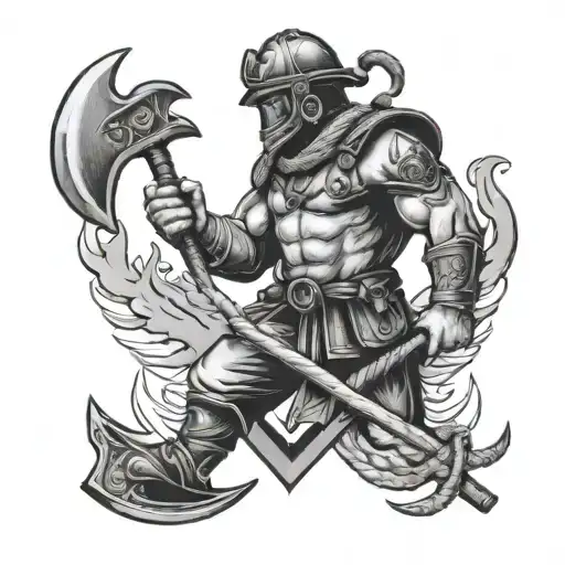 nordic, firefighter, axe and rope, libra sign tattoo design idea
