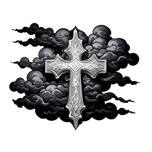 cross and clouds  tattoo design idea