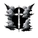 cross and clouds  tattoo design idea
