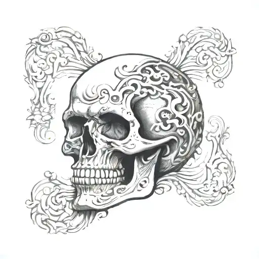 skull with a part of marcus aurelius face morphing tattoo design idea