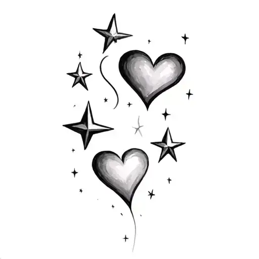 hearts and shooting stars tattoo design idea