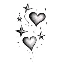 hearts and shooting stars tattoo design idea