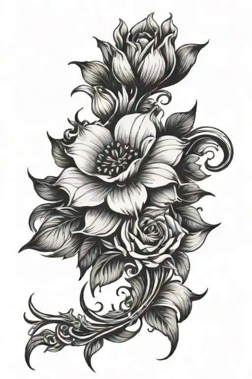 feminine floral spine tattoo with Arabic calligraphy inlay down the spine tattoo design idea