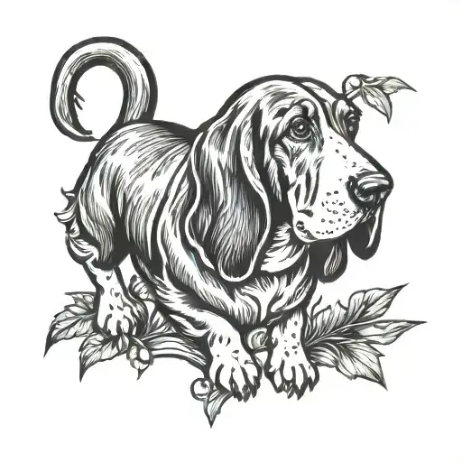 American traditional, basset hound dog tattoo design idea