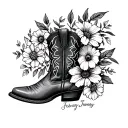 line drawing of the February January and junes birth flowers in a cowboy boot tattoo design idea