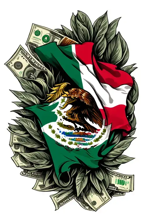 Texas money Mexico flag tattoo design idea