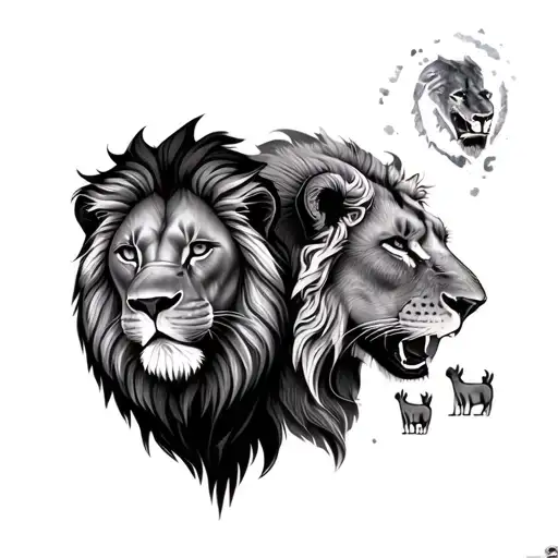 2 lions and 3 small tattoo design idea