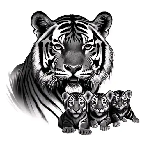 tiger and 3 cubs realism tattoo tattoo design idea