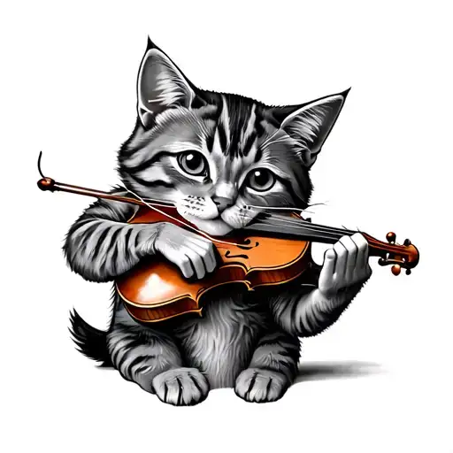 cat playing fiddle tattoo design idea