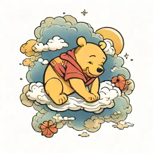 Winnie the pooh on a cloud  tattoo design idea
