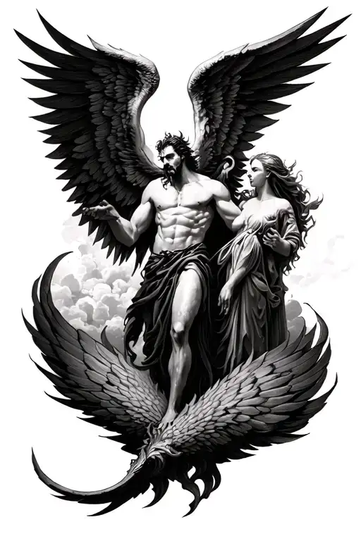 lucifer opens historia wings to heaven tattoo design idea