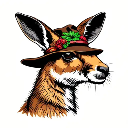 Kangaroo with a hat tattoo design idea
