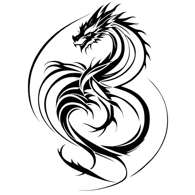 dragon feminine abstract representation intertwined tattoo design idea