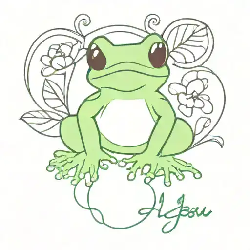 Beanie Baby Tree Frog with the words "I love you" above it and "Jesus loves you most" below it tattoo design idea