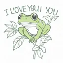 Beanie Baby Tree Frog with the words "I love you" above it and "Jesus loves you most" below it tattoo design idea
