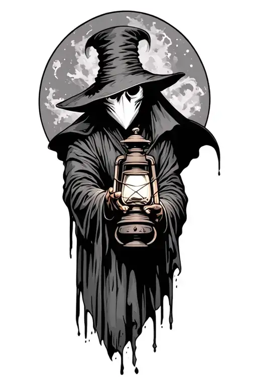 Plague doctor holding a lantern tattoo design idea