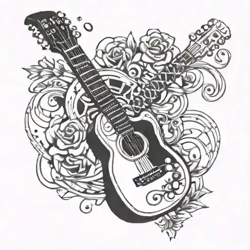 guitar with an american football tattoo design idea