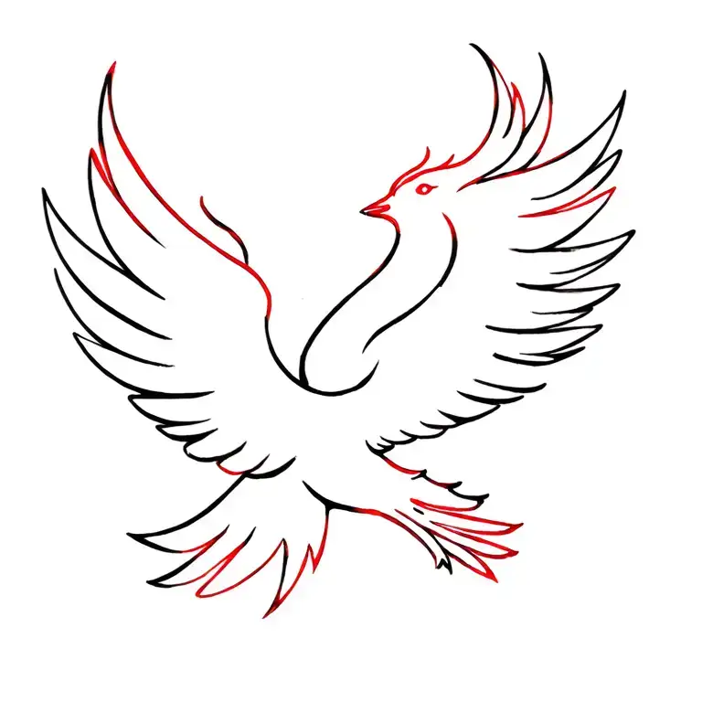 A clean, strong outline of a phoenix in flight, using black ink. You could have subtle red accents within the wings or  tattoo design idea
